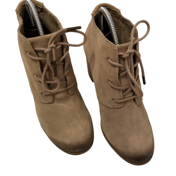 Toms Lunata Suede Lace Up Desert Ankle Boot Tan Taupe Bootie - Picture 2 of 9